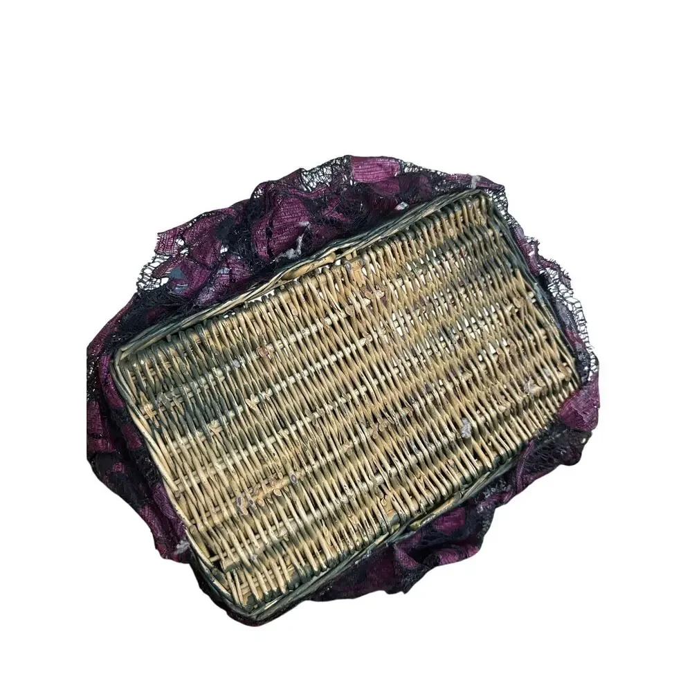 Vintage Green & Purple Lace Wrapped Basket